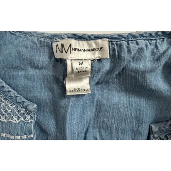Neiman Marcus Women's Sleeveless Embroidered Shift Mini Dress Chambray Sz Medium - Picture 3 of 7